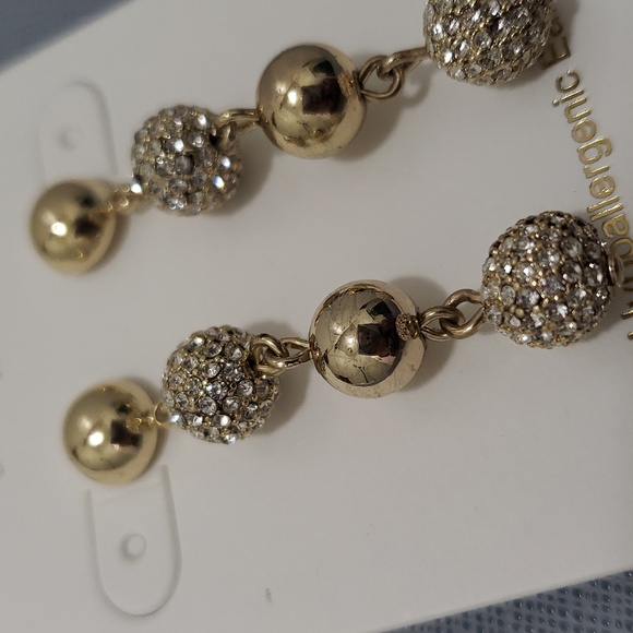 NWT J Crew Gold Hypoallergenic Rhinestone Post Earrings 2" Long - Picture 2 of 5